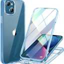 Miracase Glass iPhone 13 Case 6.1 inch, 2023 Upgrade Full-Body Clear Bumper Case with Built-in 9H Tempered Glass Screen Protector for iPhone 13,Clear Blue