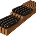 In-Drawer Knife Block Organizer - Bamboo Wood Drawer Knife Organizer-Protecting Knife Organizer Block (Not Included) (Brown, 9 Knives Dock)