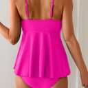 Eomenie Two Piece Tankini Swimsuits for Women Tummy Control Cutout Bathing Suit Tie Knot Flowy Swim Dress with Bottom (Pink, XL)