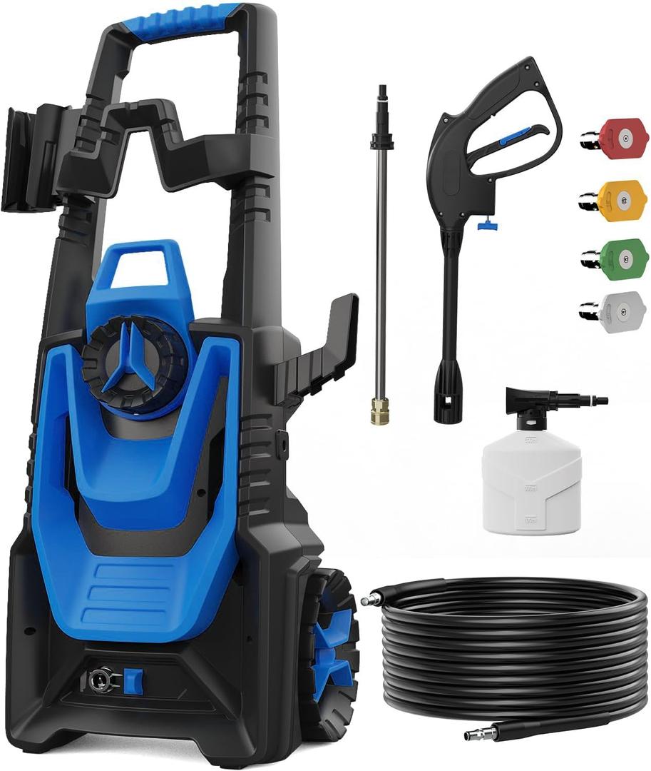 Washer, 5000PSI 3.2 GPM Power Washer with 35FT Power Cord 20FT Hose Electric Pressure Washers 4 Tips 500ML Foam Canno for Car, Patio