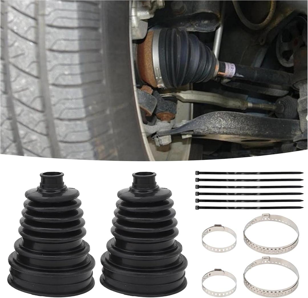 2PCS CV Boot with 4 Stainless Steel Clamps & 6 Cable Ties,Waterproof & Dustproof CV Axle Boot Repair Kit for Protect Axle,Universal CV Joint Boot Fits for Most Cars (Black)