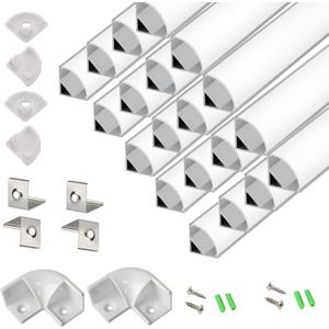 THMOOTHER V Shape 6.6FT 200CM LED Strip Aluminum Channel Diffuser, 20-Pack 16x16MM Anodized Silver Track with Curved Milky Cover, 8 Corner Connector and Mounting System