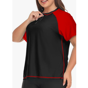 Inno Women's Plus Size Rash Guard Swim Shirt Short Sleeves UPF 50+ Swimwear Workout Tops, 5XL, Black