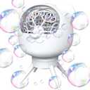 Rechargeable Bubble Machine for Kids & Parties, 38000+ Bubbles/Min, 90/180 Auto-Rotating Bubble Makers 500ML Portable Bubble Blower with 2 Speed Modes for Weddings, Birthdays, Outdoor/Indoor, White