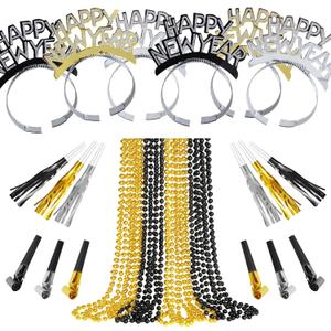 IMISHM New Year Party Favors Kit Happy New Year party supplies Include Headbands Beaded Necklaces Horns Blowouts NYE Party Supplies for Guests Celebrations Photo Props