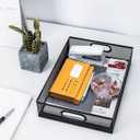 Elsjoy 2 Pack Desk Drawer Organizer Tray, Metal Mesh Desktop Storage Tray Office File Organizer with Handle, Portable Large Storage Basket for Office Supplies, Craft, Magazine, Paper