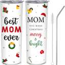 Christmas Birthday Gift for Mom Best Mom Ever Tumbler 20 oz Stainless Steel Insulated Coffee Tumbler with Lid Straw Brush from Daughter Son Husband for Xmas Mama Grandma Women Mothers in Law
