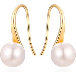 925 Sterling Silver Hoop Handpicked AAA+ Quality 7.5-8mm White Freshwater Cultured Pearl Dangle Drop Earrings Jewelry for Women