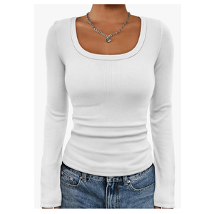 ATHMILE Womens Scoop Neck Long Sleeve Tops Fashion Ribbed Knit Shirts Slim Fitted Casual Basic Tee T Shirt for Women 2026, S