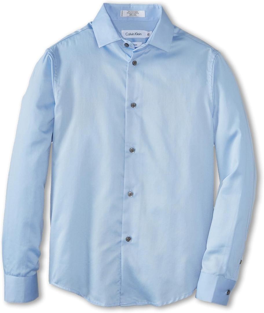 Calvin Klein Kids Sateen Shirt (Big Kids) (14, Light Blue)