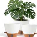 8/9/10 Inch Large Self Watering Pots, Plastic Flower Pots with Multi Mesh Drainage Holes and Water Level Indicator & Deep Reservoir for Indoor Outdoor Garden Plants and Flowers (White)