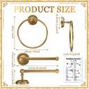 2 Pcs Antique Brass Toilet Paper Holder, Brass Towel Ring, Bathroom Wall Mount Vintage Gold Tissue Roll Holder & Hand Towel Ring, Exquisite Pattern Carving Bathroom Accessories(Round)
