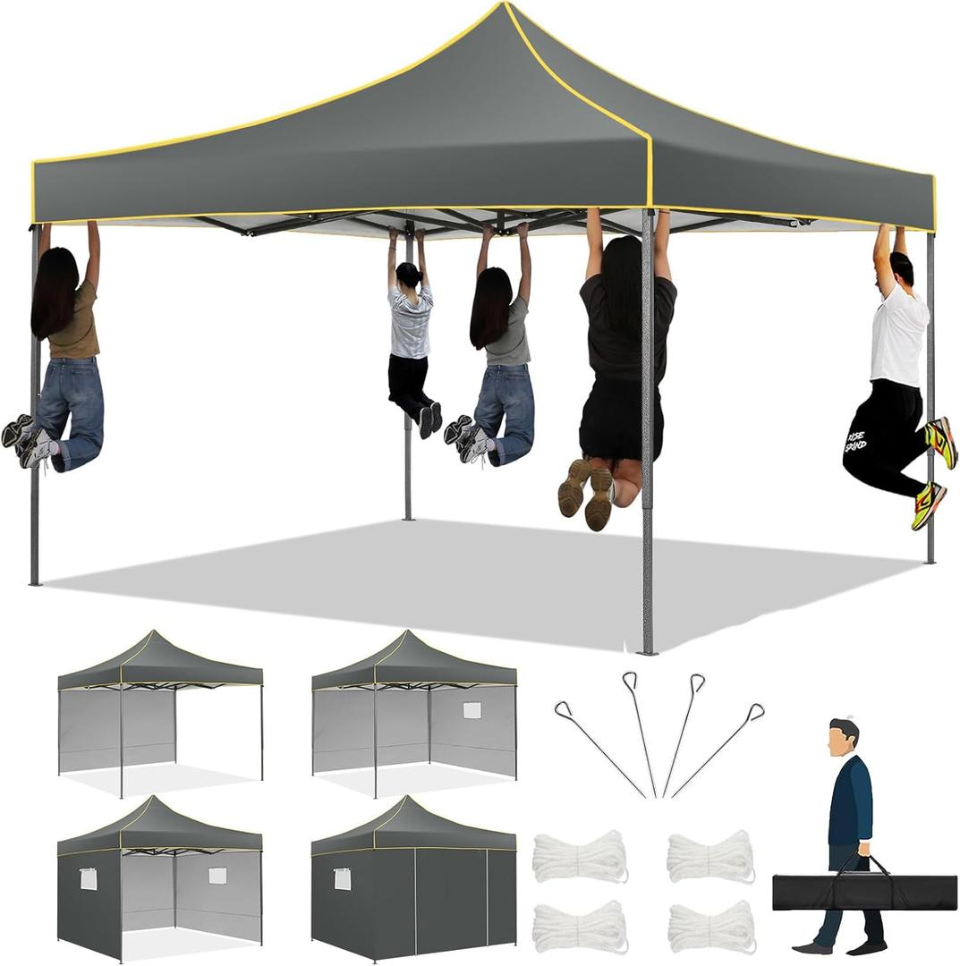 COBIZI 10x10 Heavy Duty Pop up Canopy Tent with 4 Removable Sidewalls, Canopy Tent with Portable Bag, Ez Pop up Tent Commercial Gazebo Waterproof Sunshade for All Weather Party Camp Stall Patio (Gray)