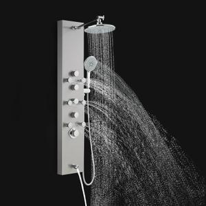 ROVOGO Shower Panel Tower System - Use 4 Functions at the Same Time: Rain Shower, Handheld, Body Jets and Tub Spout, 304 Stainless Steel Shower Column with Adjustable Head, Brushed