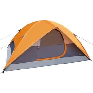 Amazon Basics 4-Person Camping Tent, 3-Season Dome Design with Rainfly, Orange/ Grey