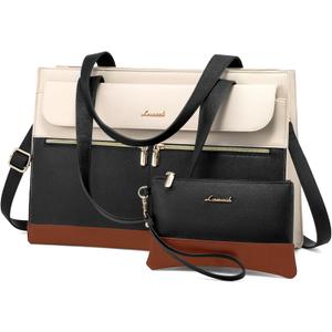 LOVEVOOK Laptop Bag for Women 17.3 Inch Laptop Tote Work Bags Professional Leather Computer Briefcase Waterproof Handbag Shoulder Large Capacity Business Teacher Office Crossbody Purse