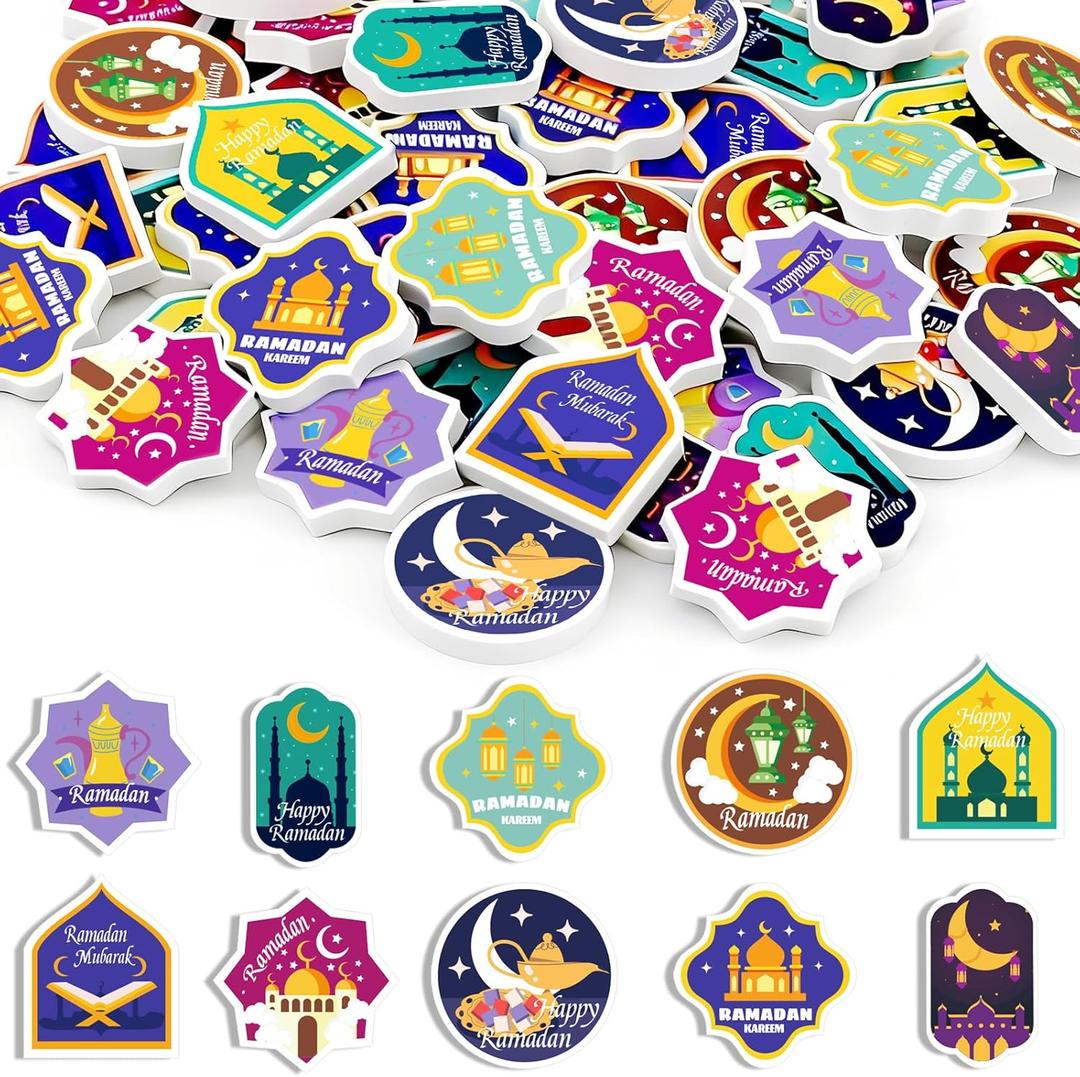 60 Pcs Ramadan and Eid Gifts Erasers Bulk, Eid Mubarak Gift Erasers for Boys and Girls, Ramadan Islamic Gifts for Eid Party Favors Supplies Classroom Activities Rewards Goodie Bag Stuffers