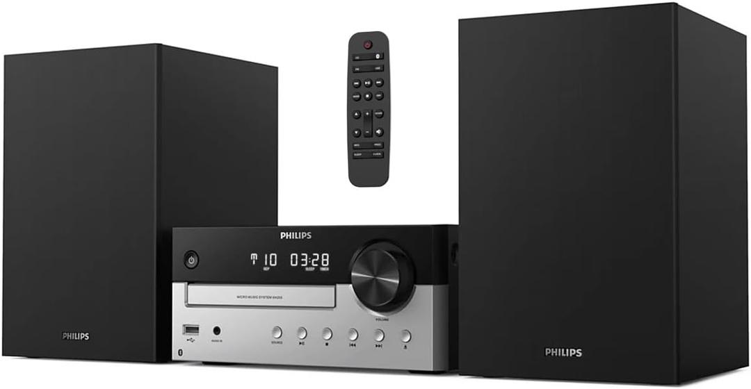 PHILIPS Bluetooth Stereo System for Home with CD Player, MP3, USB, Audio in, FM Radio, Bass Reflex Speaker, 60W, Remote Control Included