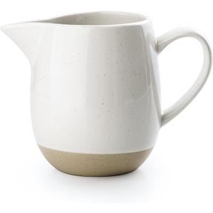 famiware Milkyway 13oz Creamer with Handle, Ceramic Coffee/Milk/Sauce/Serving/Salad Pitcher Jug, Stoneware Maple/Syrup Dispenser, Milk Frother Cup, Microwave and Dishwasher Safe, White