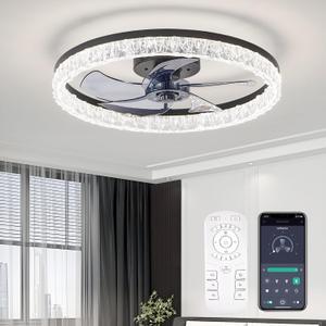 Ceiling Fans with Lights and Remote, 20" Modern Low Profile Ceiling Fan, Stepless Color Temperature Change and 6 Wind Speeds, Flush Mount Ceiling Fans for Bedroom, Kids Room and Kitchen (Black)