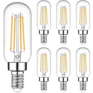 E12 Edison LED Light Bulbs 40 Watt Equivalent Candelabra, Dimmable 2700K Warm White T6 Clear LED Bulbs 4W 400lm Vintage T25 for Chandelier Ceiling Fan, Tubular Small Filament Bulbs, 6 Packs