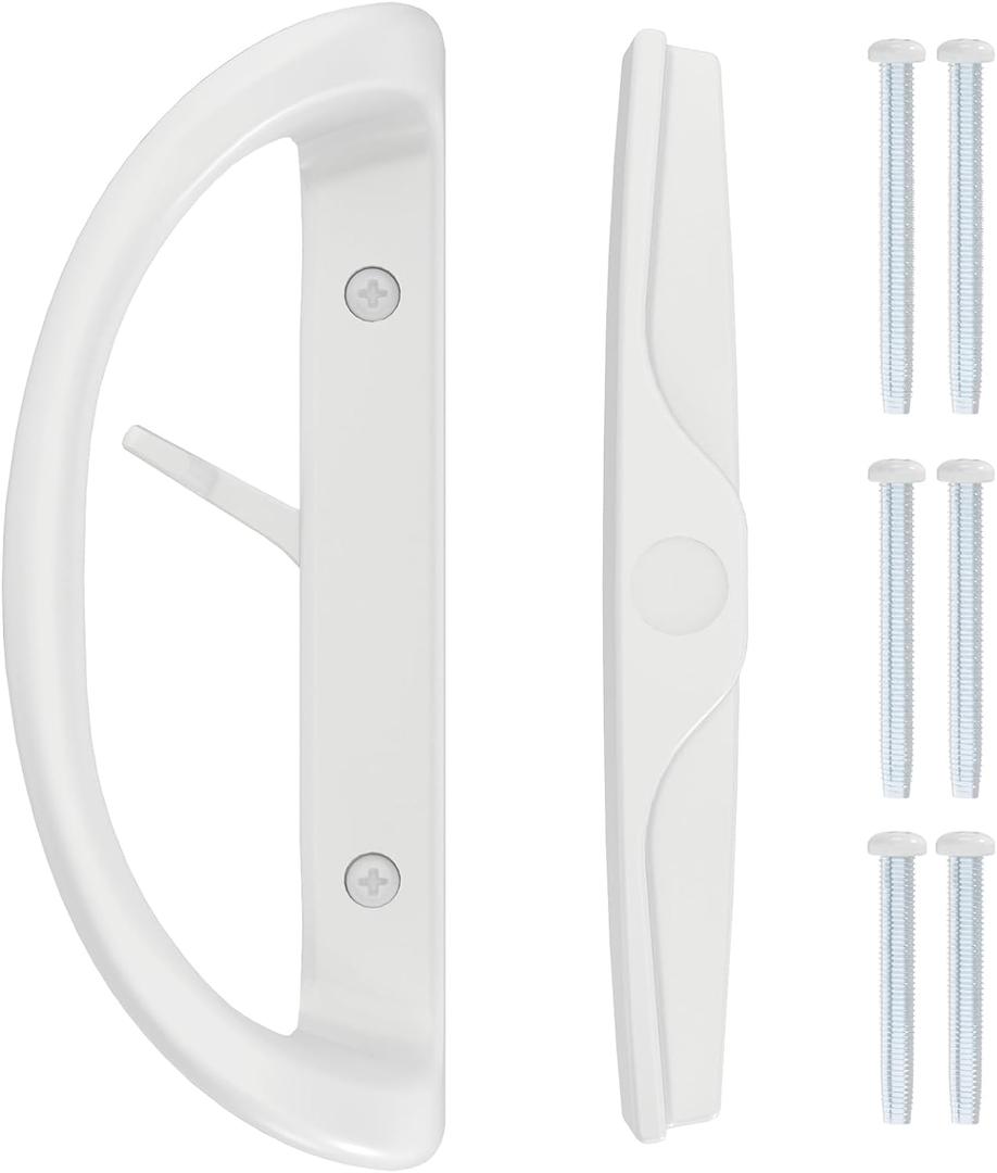 Sliding Door Handle, Non-Keyed Sliding Patio Door Handle Set with Latch for 3-15/16 Hole Spacing for Mortise Style Locks, Non-Handed, Sliding Glass Door Handles Replacement, White
