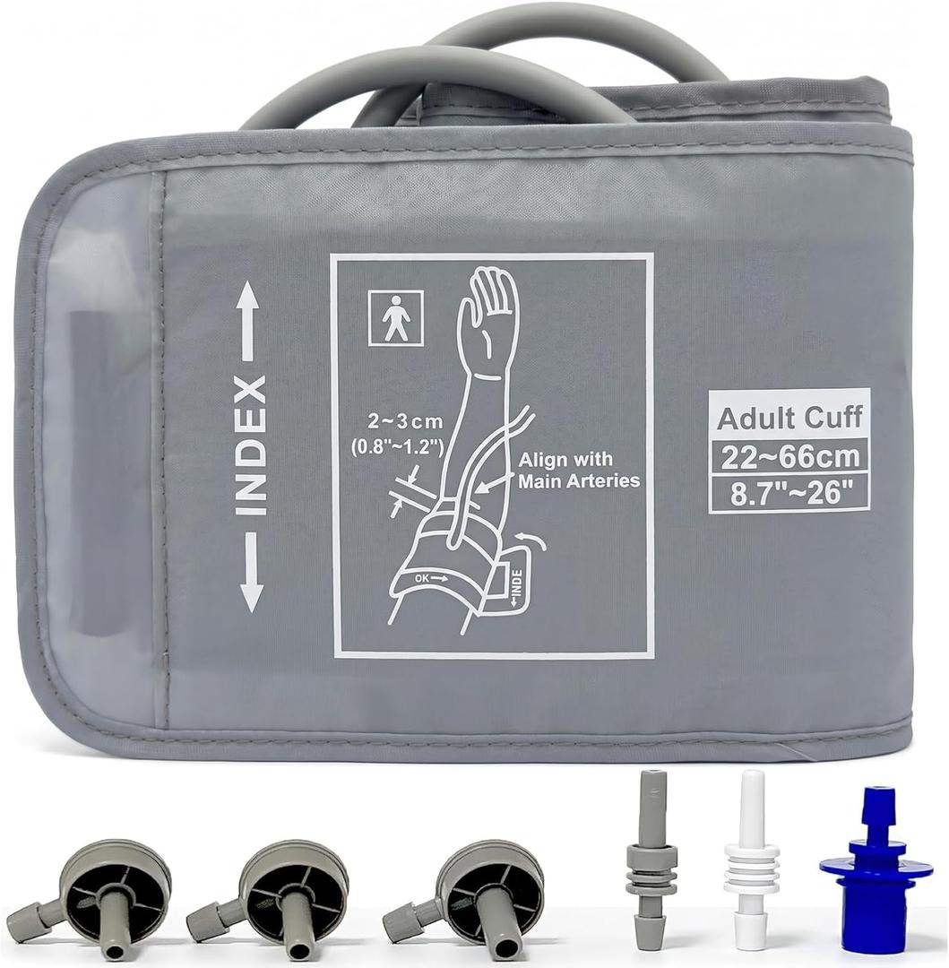 Blood Pressure Cuff Compatible with Omron (22-66CM), Extra Large BP Replacement Cuff for Big Arms, Compatible with Most Blood Pressure Monitors – Includes 6 Adapters