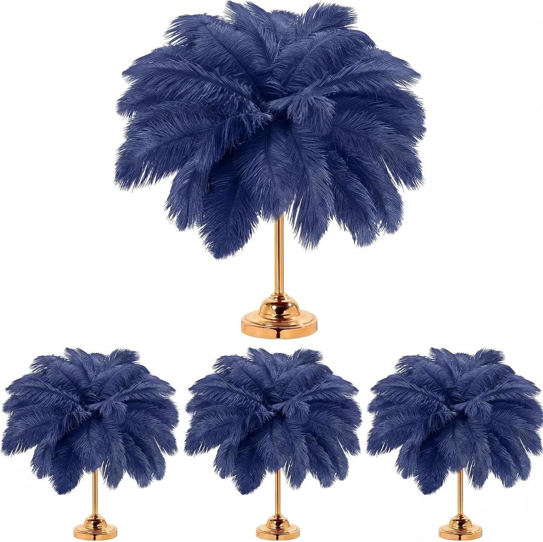Retrowavy 50 Pcs 14-16 Inches Large Natural Ostrich Feathers Bulk for Centerpieces for Wedding Party Centerpieces Home Decoration Flower Arrangement(Navy Blue)