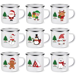 NatNarr Christmas Enamel Mug Set of 9, 12 oz Hot Cocoa Mini Coffee Mugs Bulk, Novelty Holiday Set, Stocking Stuffer Gift for Kids, Women, Friends, Coworkers, Family