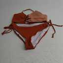 B2prity Women's Sexy Bikini Set Color Block Lace Up 2 Piece Bathing Suit Tie Side Swimsuit (Large, Red Brown Block)