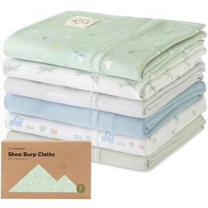 Organic Burp Cloths Baby Boy, Girl - 6-Pack Large Cotton Burping Cloths for Babies, Spit Up Rags, Super Absorbent, Ultra Soft Newborn Rag, Gender Neutral, Machine Washable, Durable (Vessels)