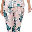 VENTELAN Womens Silk Satin Pajama Sets Short Sleeve Button Down Top and Long Pants 2 Piece Pjs Set Soft Sleepwear Size XL