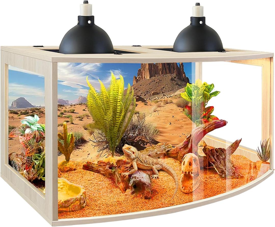 PROLEE Bearded Dragon Tank, Curved Reptile Enclosure with 3-Side Clear Acrylic Panels, Spacious Lizard Tank with Metal Mesh Top and Lockable Door for Reptile Habitat (Black, 48" Length,80 Gallons)