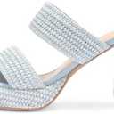 Monrovia Womens Raffia Heeled Sandals Slip On Open Toe Chunky Platform Heel Woven Double Strap Summer Shoes. SIZE 10