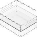 GRAHAM DESIGN 10x12 Rectangular Scalloped Acrylic Tray with Handles & Magnetic Mat – Clear Decorative Serving Tray, Vanity Organizer & Photo Display, Anti-Slip Coffee Table Decor Gift