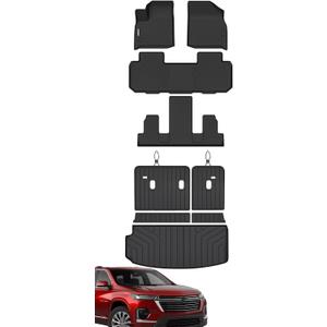 Floor Mats Set for 2024-2027 Chevy Traverse/2025-2027 Buick Enclave/2024-2027 GMC Acadia(7-Seat 2nd Row Bucket) Cargo & Backrest Mats, Custom TPE All-Weather Full Coverage Trunk & Floor Liners