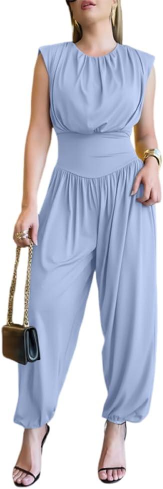 CHICME Womens Summer One Piece Jumpsuit Sleeveless Dressy Jumpsuits High Slit Casual Overalls for Vacation Evening Wear, XL
