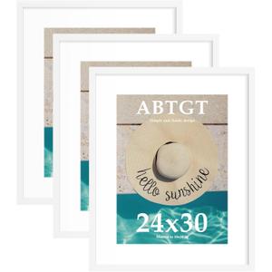 Abtgt 24x30 Frame Set of 3, Display Pictures 18x24 with Mat or 24x30 without Mat, Vertical & Horizontal Wall Decoration Picture Frame for Photos, Posters & Art Prints, White