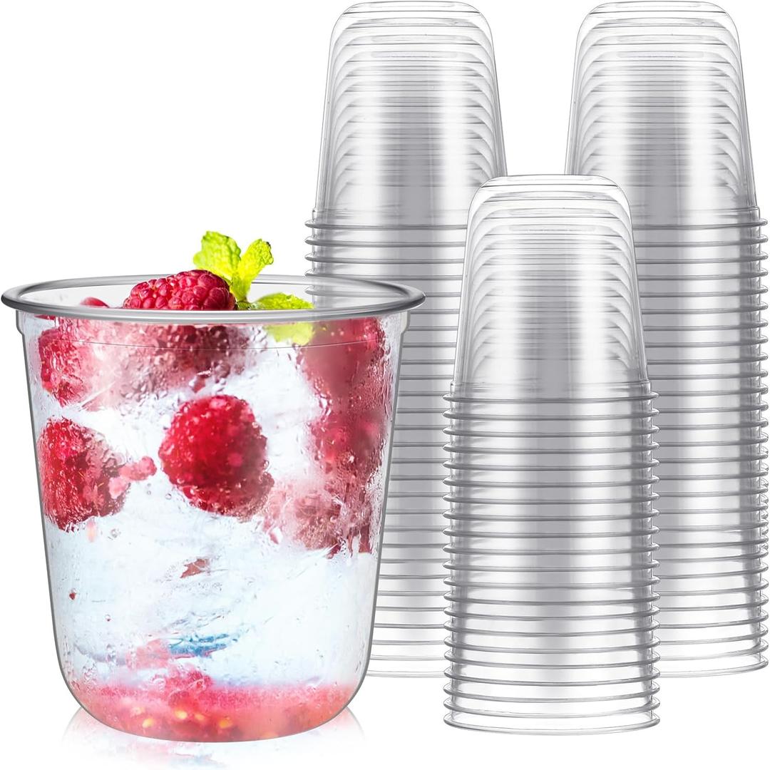 Ziliny 50 Pcs Disposable Stemless Glasses 12oz Crystal Plastic Wine Glasses Clear Classic Pet Cup for Meeting Weddings Birthdays Cocktail Christmas Party Supplies (Clear)
