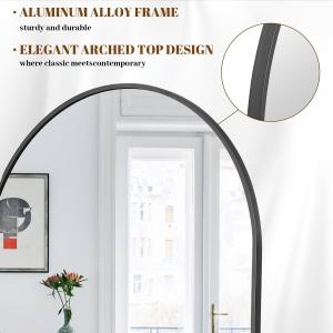 Koonmi 30"x71" Arched Full Length Mirror, Black Large Floor Mirror with Aluminum Alloy Frame Standing Hanging or Leaning Wall-Mounted Full Body Mirror for Living Room and Bedroom