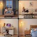 Fiqevs Dimmable 3 Globe Floor Lamp - Mid Century Modern Gold Standing Lamp with Frosted Glass Shade & LED Bulbs for Living Room, Bedroom, Office