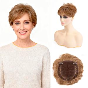 Short Hair Topper for Thinning Hair 5.5 Inch Short Pixie Cut Toppers Pieces Natural Curly Texture Synthetic Blonde & Highlights Wiglets Hairpieces (5.5 inch)
