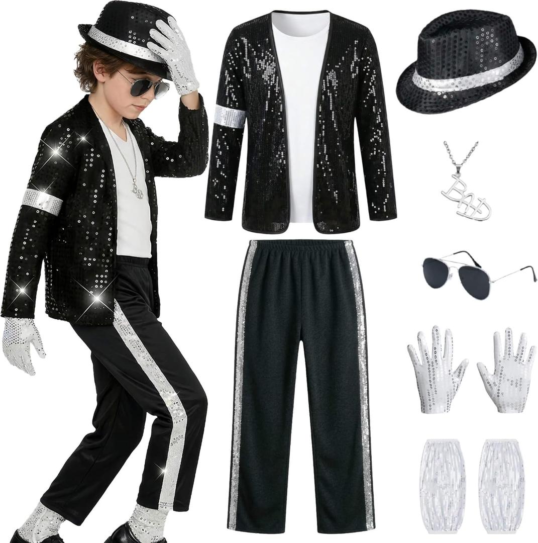 Kids Pop Star Costume, 80s 90s Outfits for Kids, Rockstar Costume for Boys & Girls, Halloween Dance Party (3-5T)