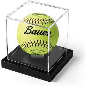 Softball Display Case, Clear Acrylic Cube Softball Case, UV Protected Ball Holder Showcase, Softball Stand Box for Signed Balls Memorabilia (1 Pack)