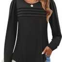 ZESICA Women's Fashion Long Sleeve Shirts 2025 Dressy Casual Blouses Trendy Pleated Tunic Tops (XL)