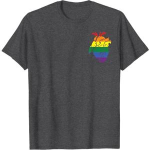 Anatomical Rainbow Heart Gay Pride Flag LGBT Nurse RN Gift T-Shirt Size Large Grey
