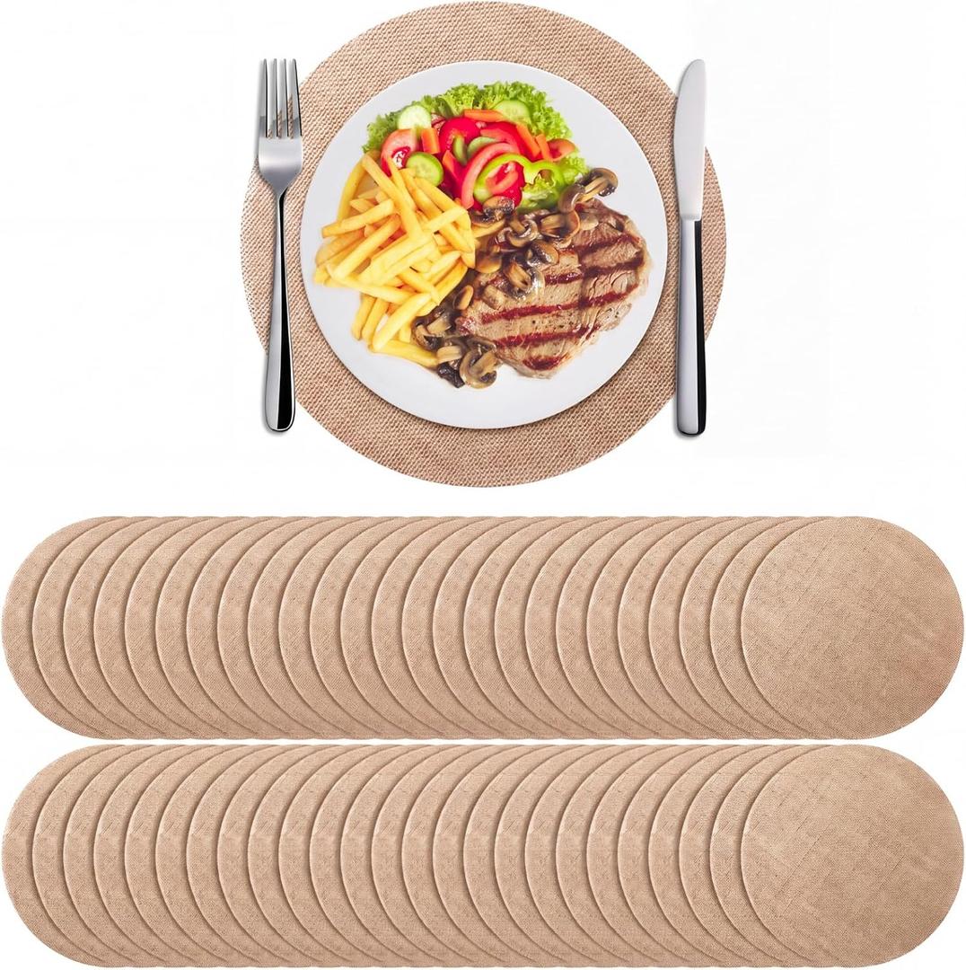 100pcs Round Burlap Placemats Bulk 13.78 in Reusable Jute Table Mat