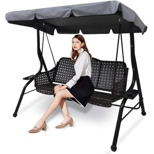 Patio Swing Chair Canopy Replacement,3 Seat Outdoor Porch Swing Seat Canopy Cover,Waterproof Windproof Anti-UV Heavy Duty Rip Proof Garden Hammock Top Cover,Garden Furniture Cover Outdoors,S (S: 164 x 114 x 15cm / 65'' x 45'' / 5.9'', Gray)