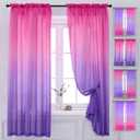 Yancorp 2 Panel Sets Bedroom Curtains 84 inch Length Sheer Curtain Pink Purple Ombre Curtains Rod Pocket Drapes for Girls Living Room Mermaid Bedroom Nursery Kid Window Decor(Pink Purple, 40"x84")
