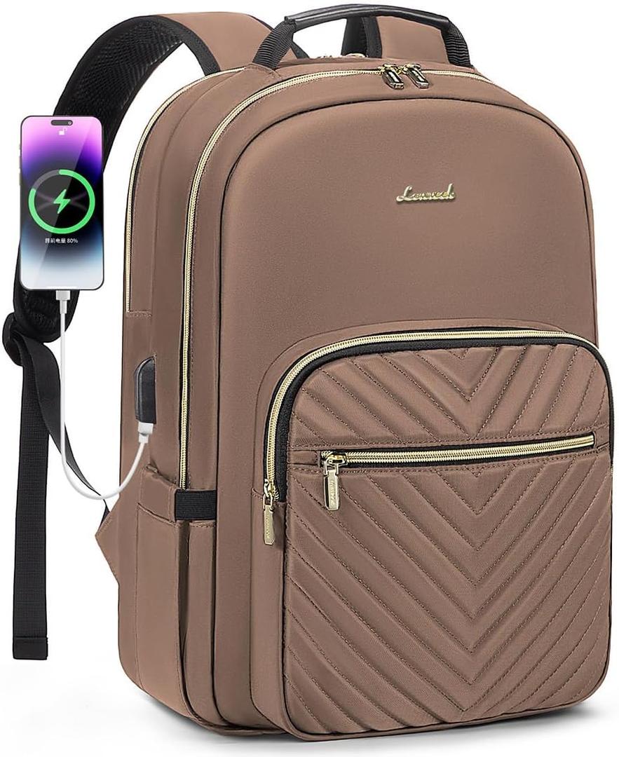 LOVEVOOK Laptop Backpack for Women 15.6 inch,Cute Womens Travel Backpack Purse,Professional Laptop Computer Bag,Waterproof Work Business College Teacher Bags Carry on Backpack with USB Port,Brown
